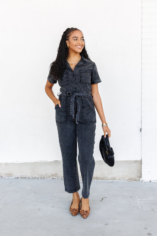 SKIES ARE BLUE BLACK UTILITY JUMPSUIT