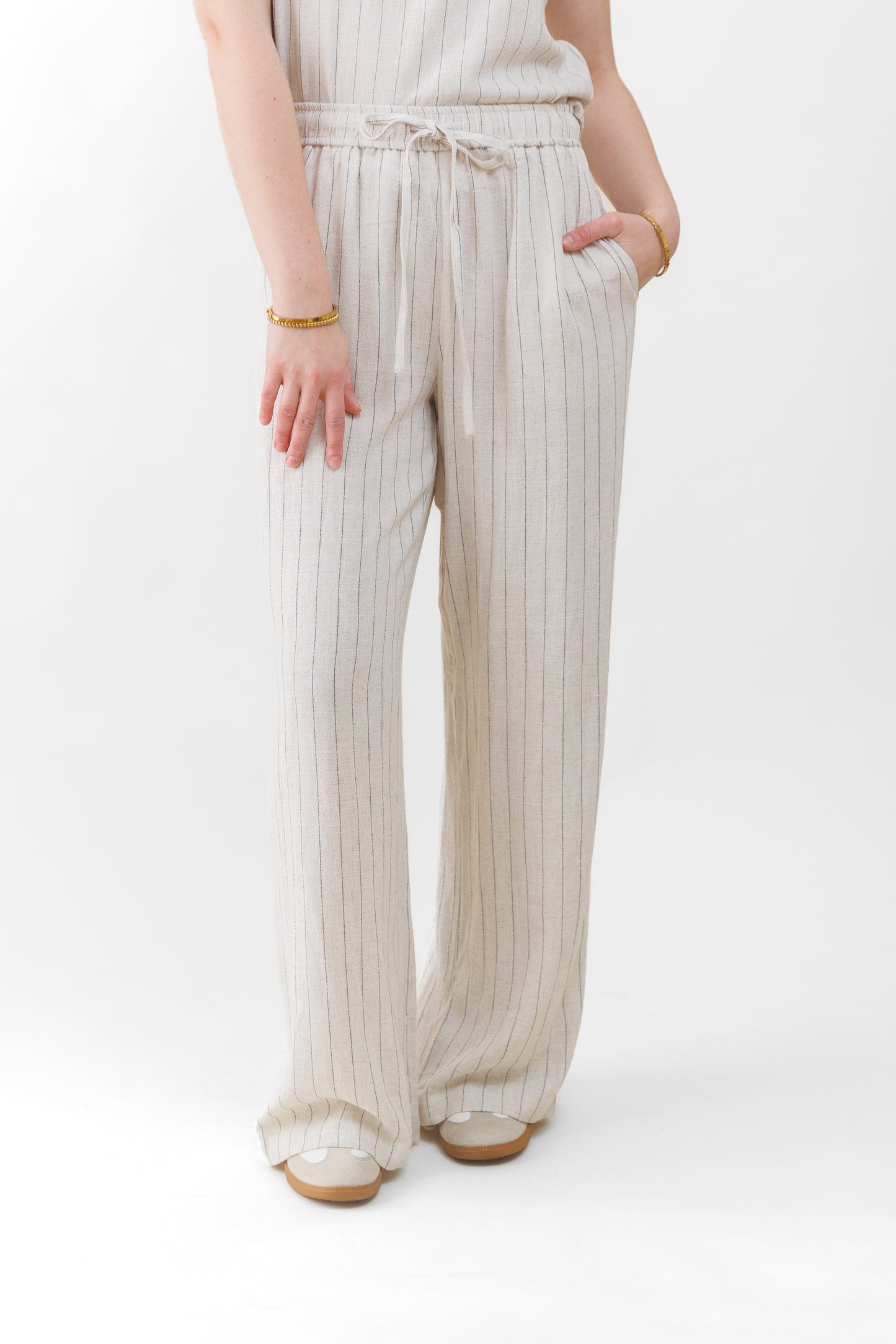 LEAH PINSTRIPE WIDE-LEG PANTS