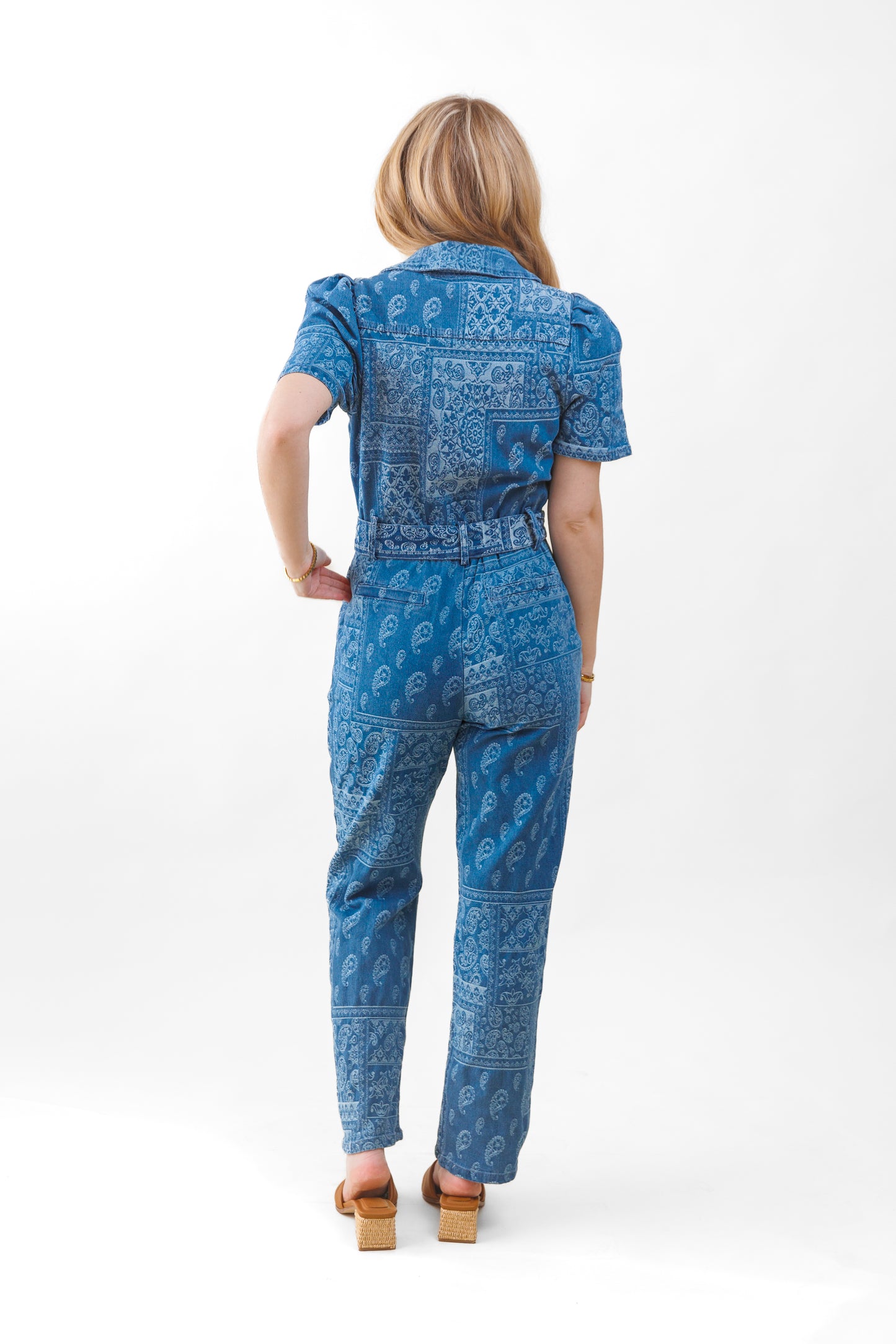 SKIES ARE BLUE DENIM JACQUARD JUMPSUIT