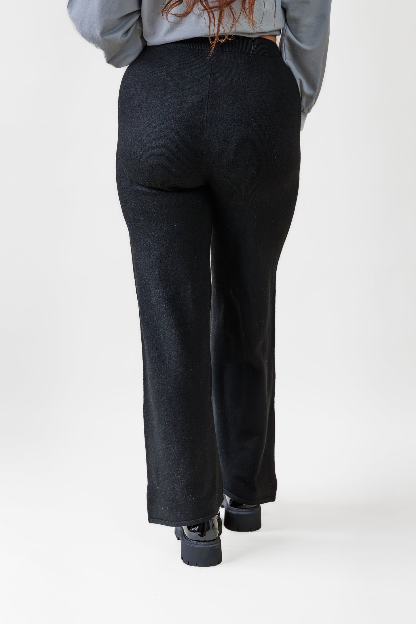 GRADE & GATHER BLACK STRAIGHT LEG KNIT PANTS 