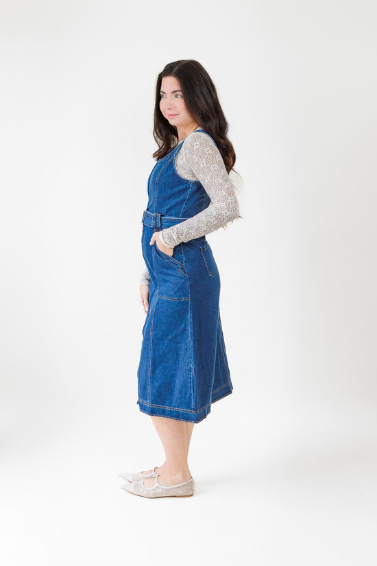 STORIA CHIC DENIM MIDI DRESS WITH BELT 