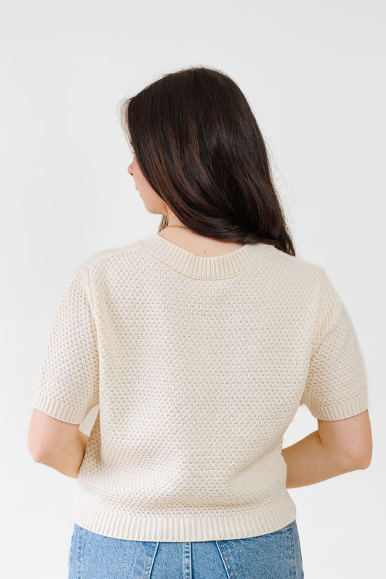 STORIA SHORT SLEEVE CARDIGAN RIBBED HEMLINE