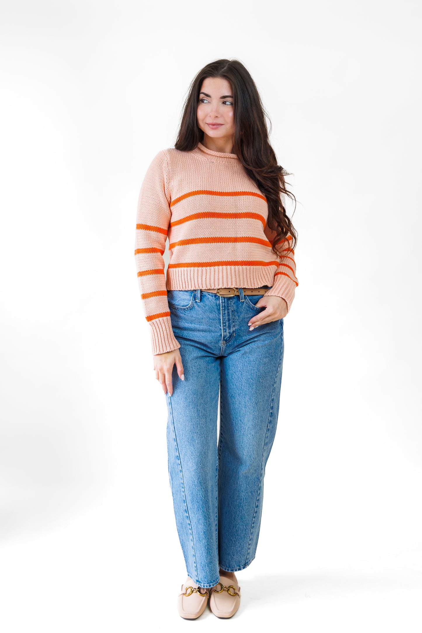 OLIVACEOUS CROPPED STRIPE SWEATER