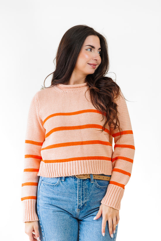 OLIVACEOUS CROPPED STRIPE SWEATER