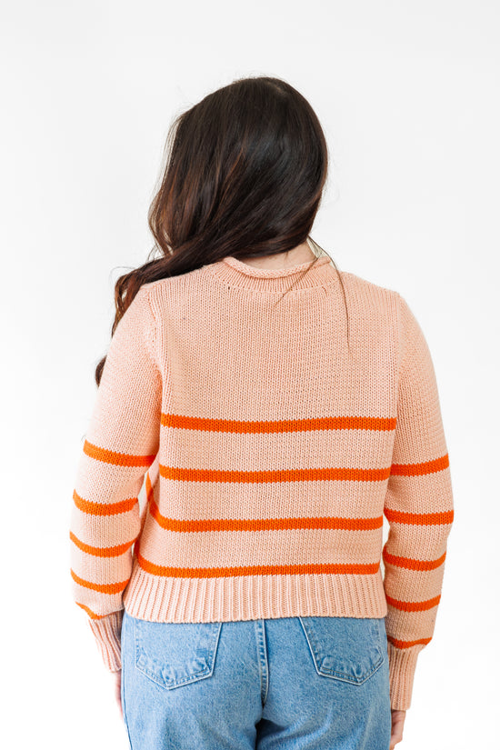 OLIVACEOUS CROPPED STRIPE SWEATER BLUSH AND ORANGE