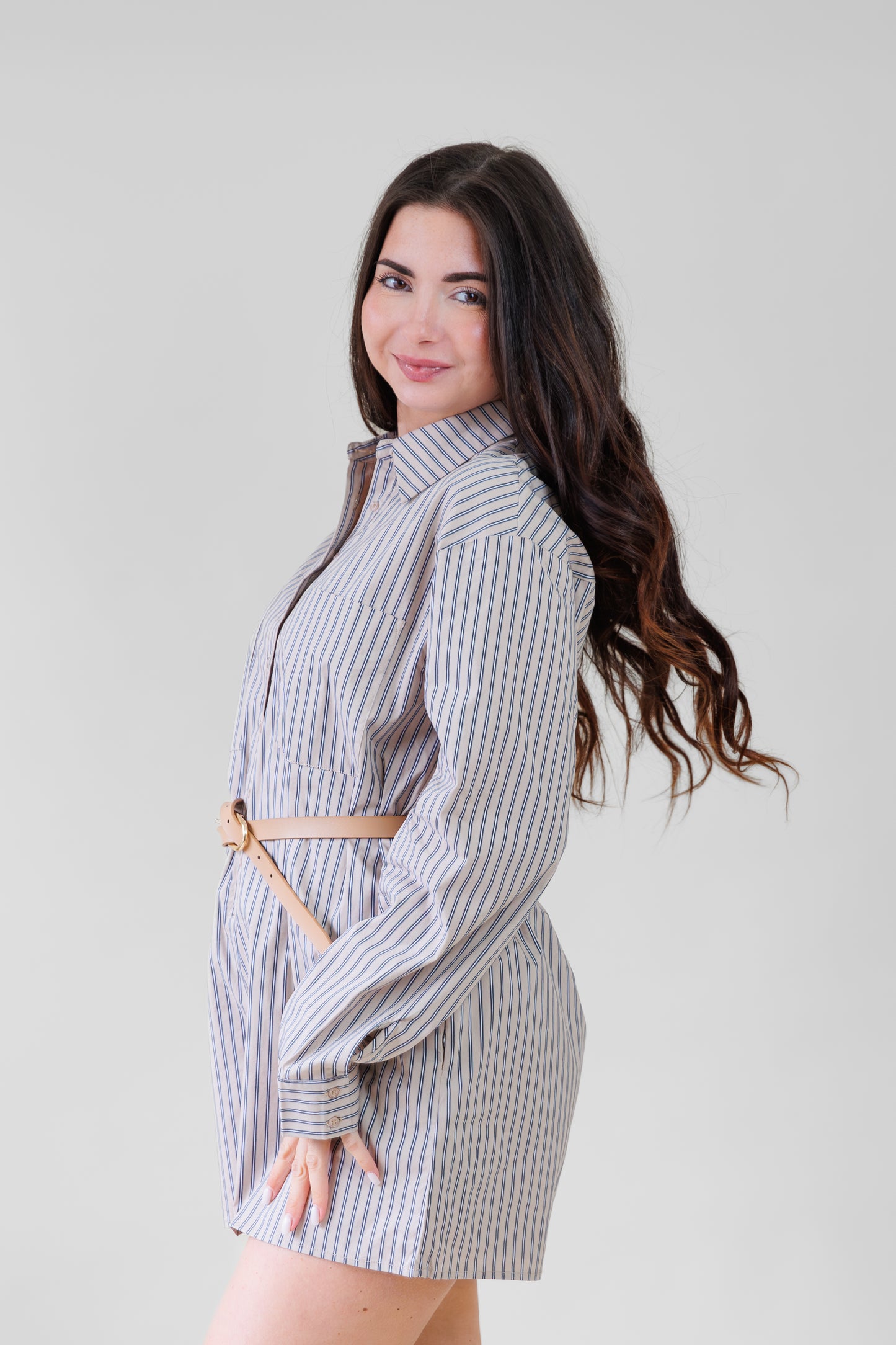 AUREUM OVERSIZED STRIPED SHIRT ROMPER CASUAL CHIC