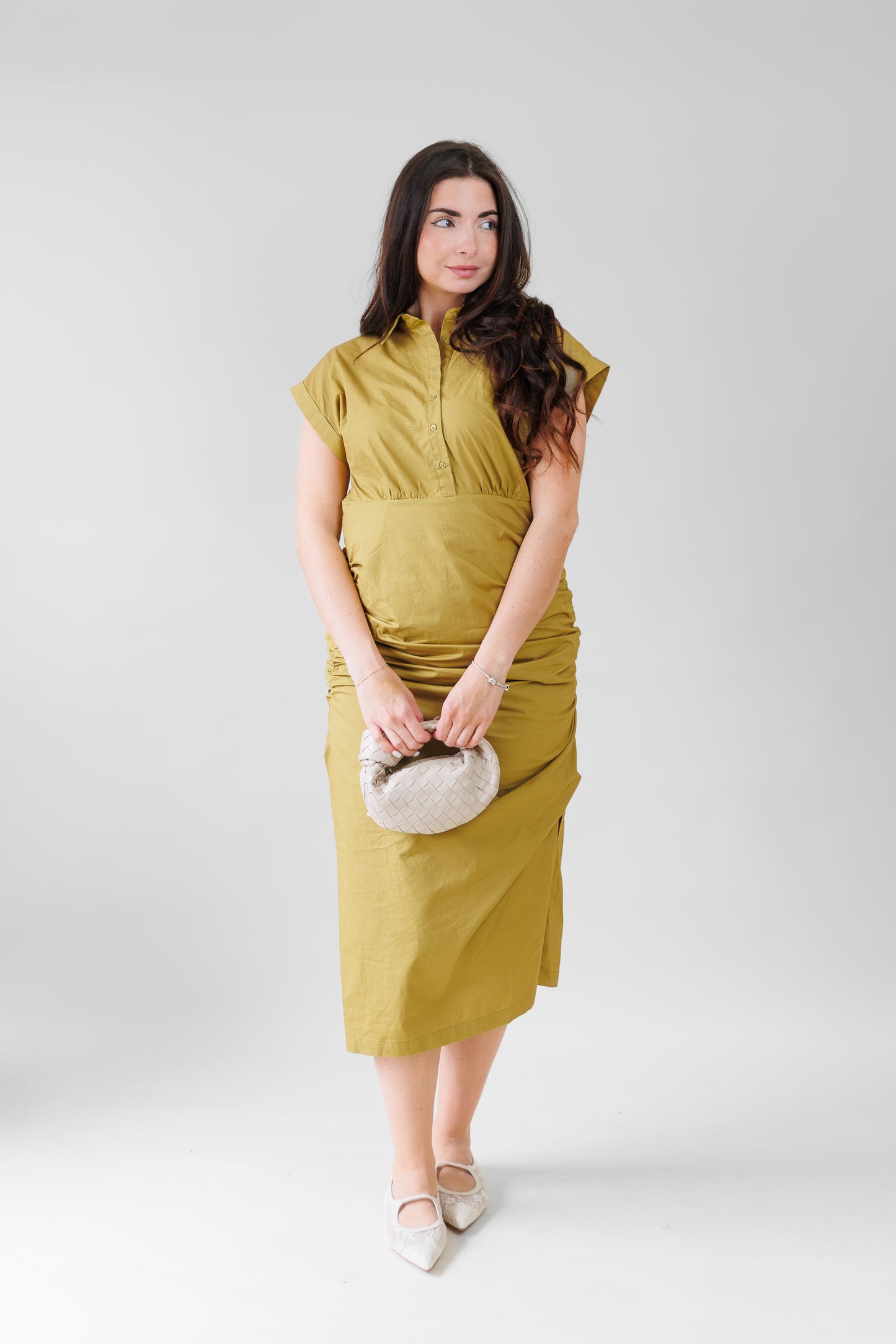 AUREUM CAP SLEEVE MIDI SHIRT DRESS CASUAL