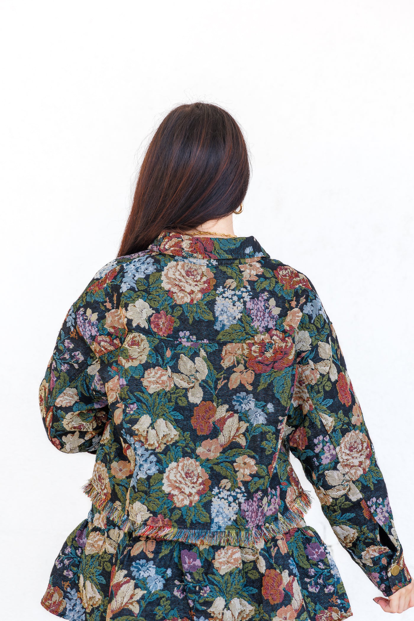 AUREUM FLORAL JACKET WITH RAW HEM