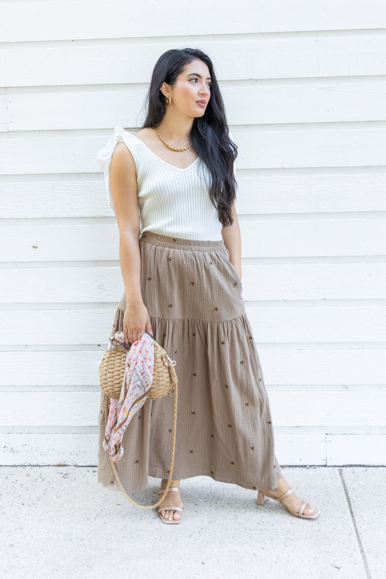 GRADE & GATHER PUMICE FLORAL MAXI SKIRT