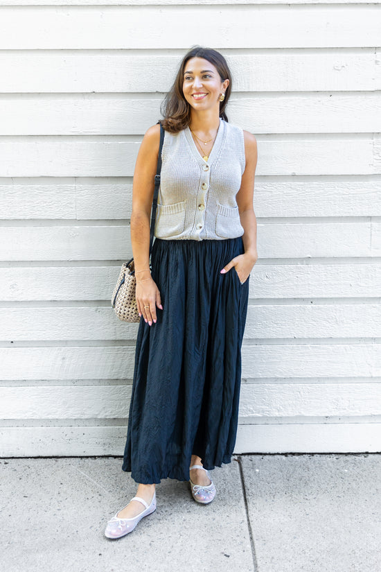 MUSTARD SEED BLACK FLOWY MAXI SKIRT 