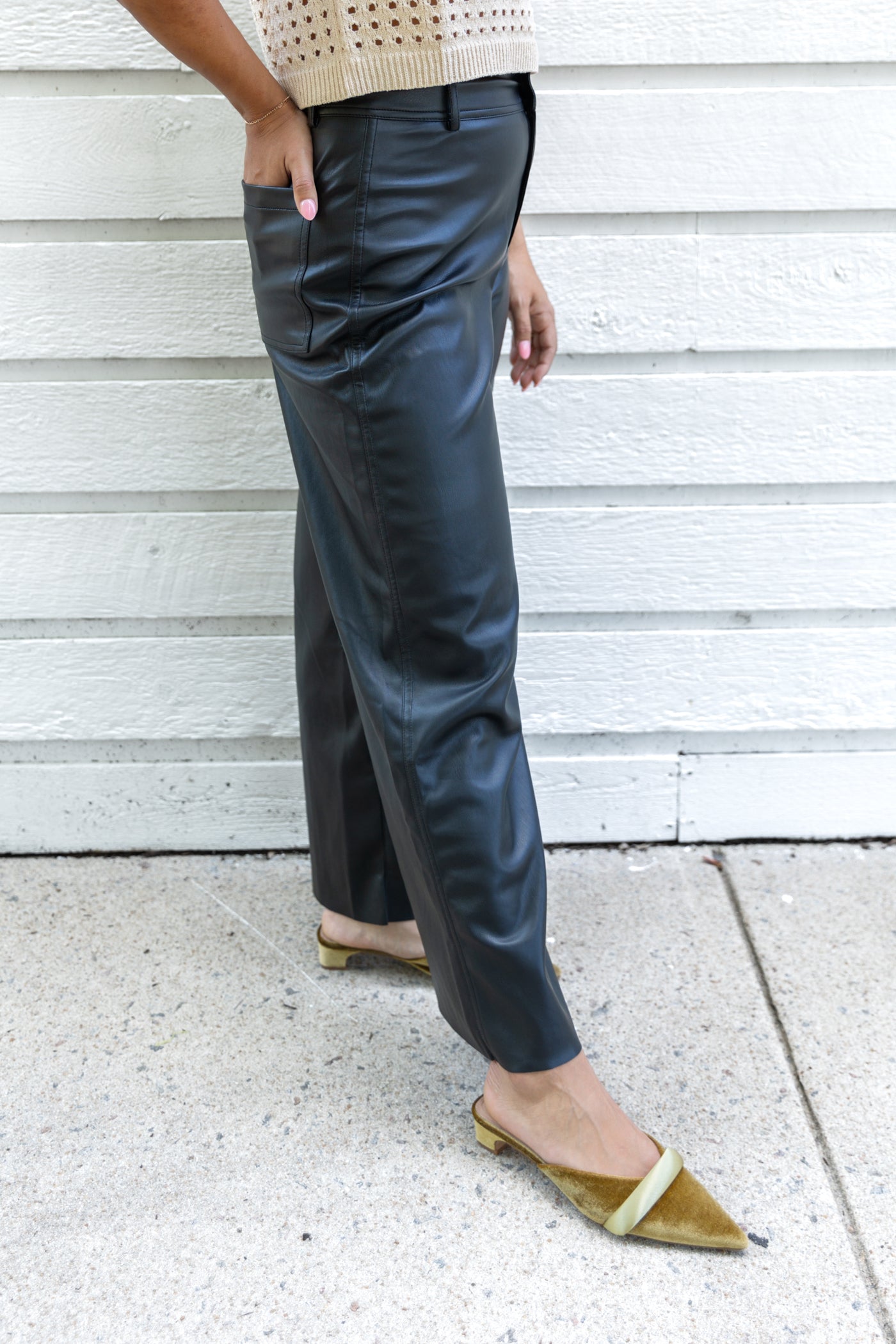 MUSTARD SEED BLACK FAUX LEATHER PANTS