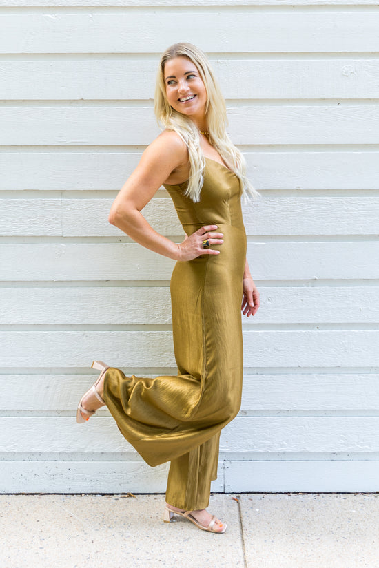 STORIA OLIVE JUMPSUIT WITH CINCHED WAIST 