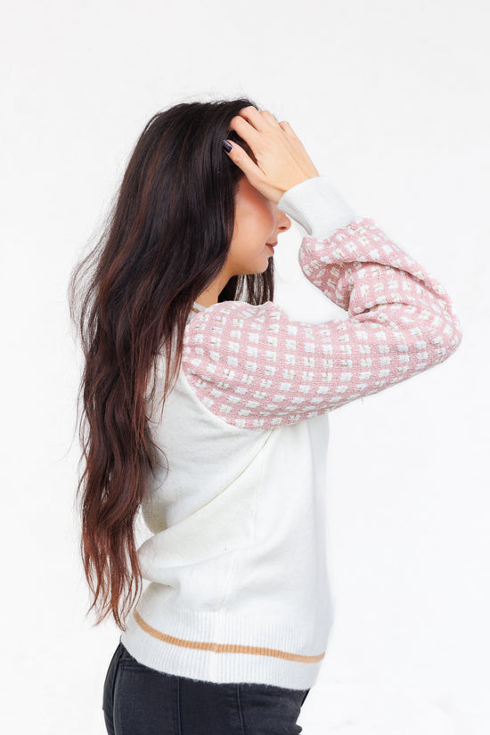 THML PINK TWEED LONGSLEEVE CHIC SWEATER 