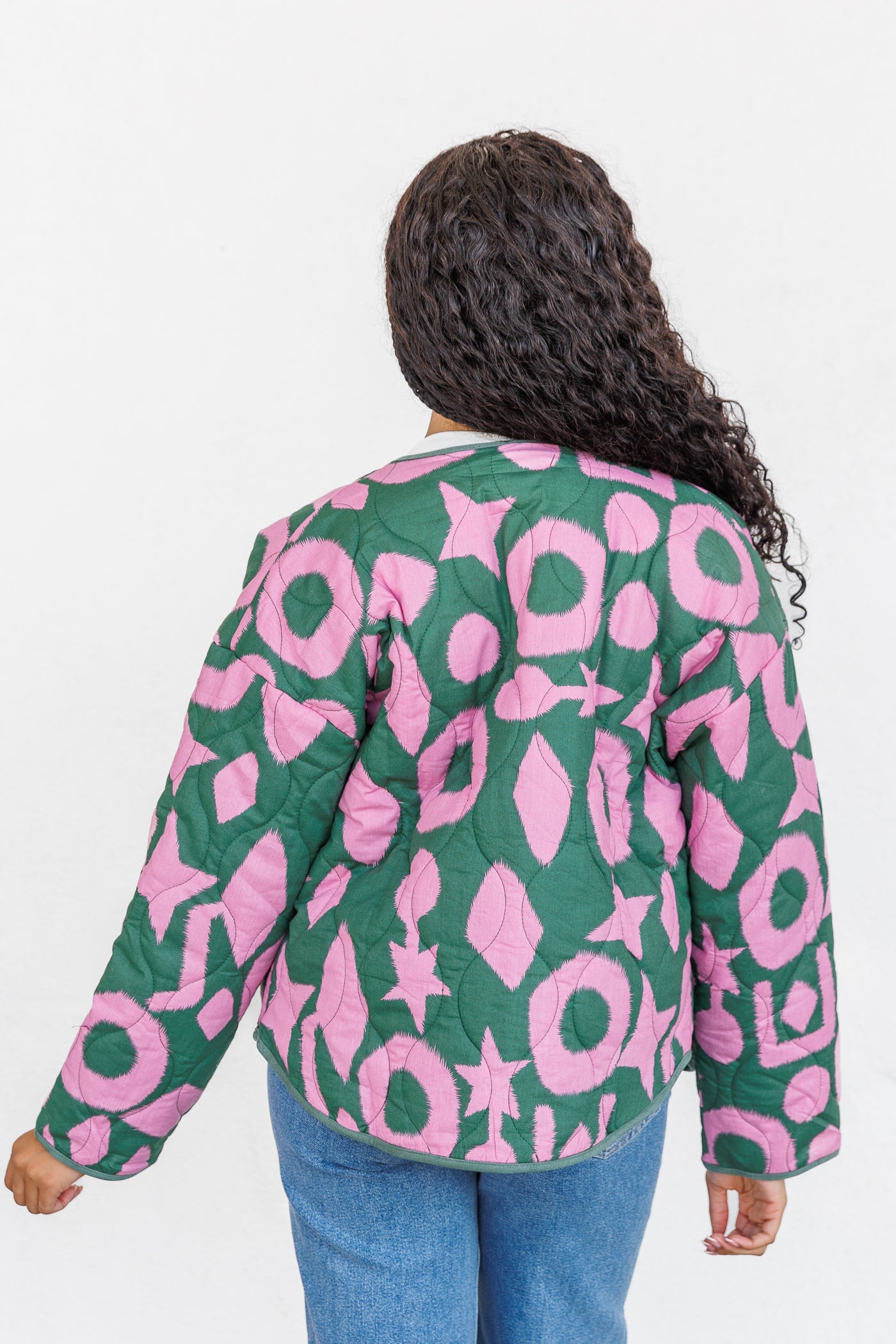 THML GREEN AND PINK QUILTED JACKET OVERSIZED