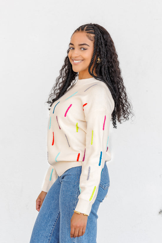 THML LONG SLEEVE KNIT SWEATER WITH COLOR DETAIL