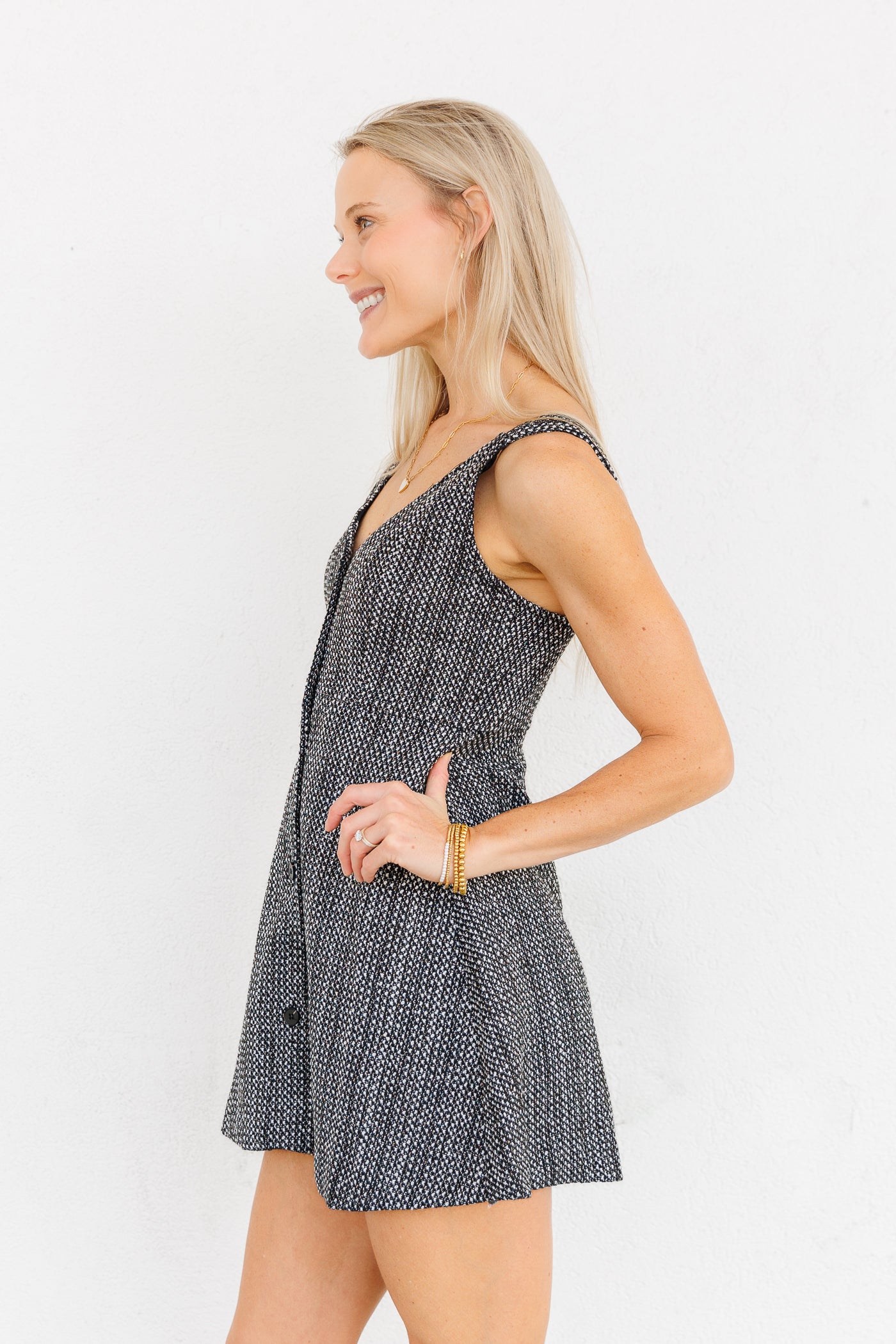 MUSTARD SEED CHIC TWEED TANK MINI DRESS WITH SWEETHEART NECKLINE