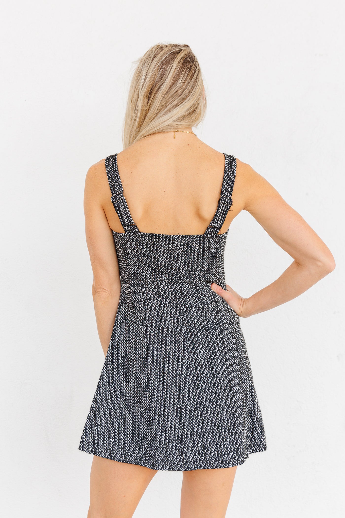 MUSTARD SEED BLACK AND GREY TWEED TANK MINI DRESS