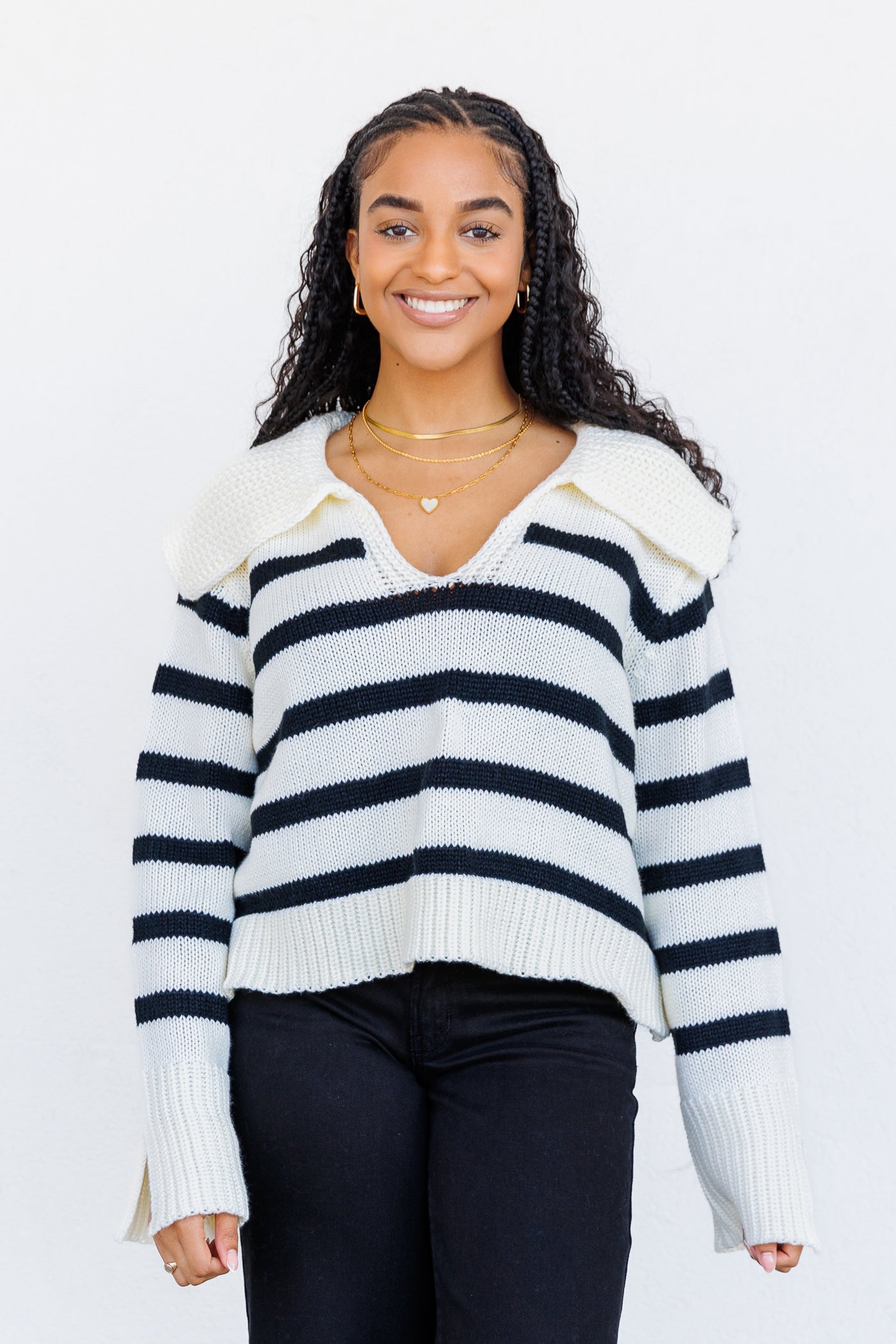 OLIVACEOUS RELAXED FIT STRIPED SWEATER 