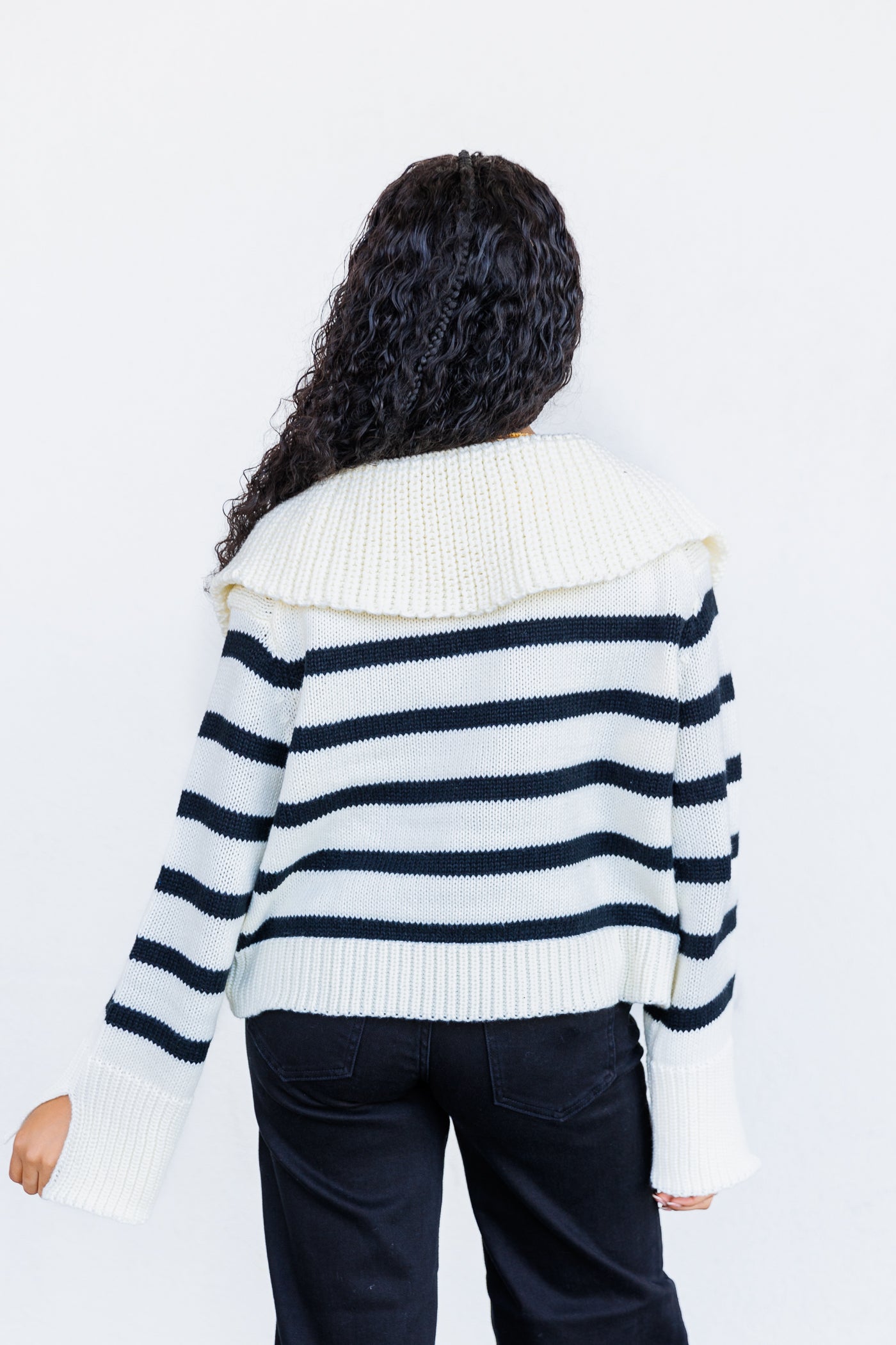 OLIVACEOUS OVERSIZED  FIT STRIPED SWEATER 