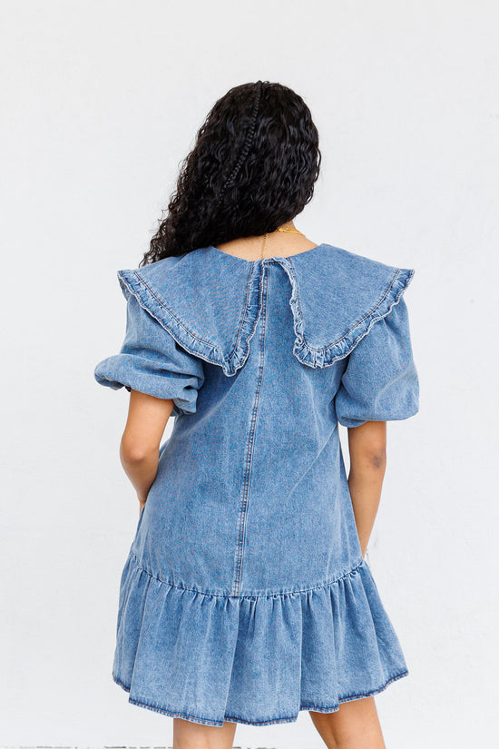 SOFIE THE LABEL Charming Denim Flowy Mini Dress with Peter Pan Collar