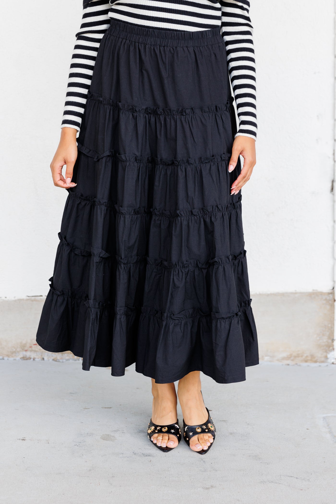 SOFIE THE LABEL BLACK TIERED MAXI SKIRT