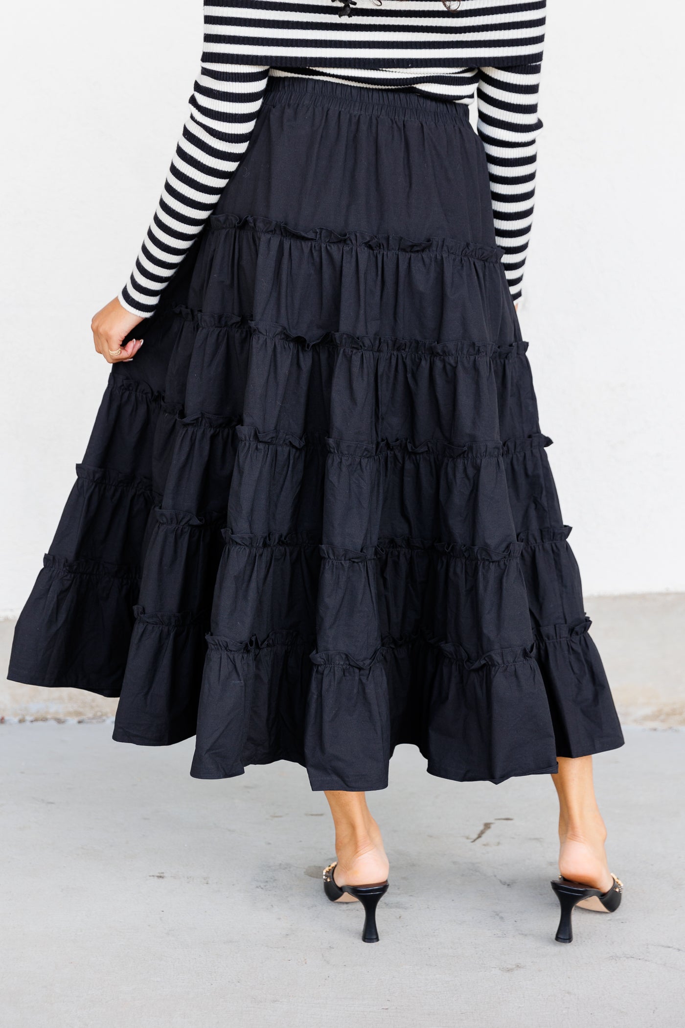 SOFIE THE LABEL BLACK TIERED MAXI SKIRT 