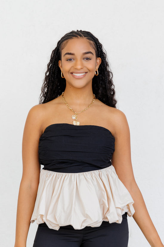 SOFIE THE LABEL BUBBLE HEM STRAPLESS TOP