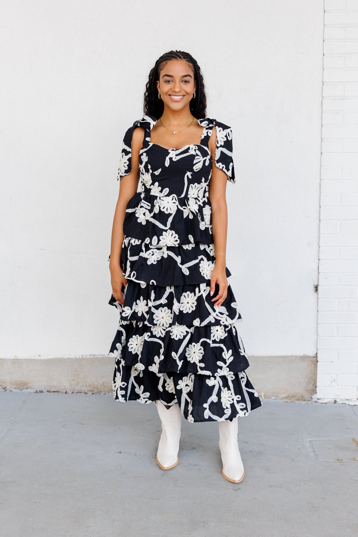 SOFIE THE LABEL FLORAL EMBROIDERED MIDI DRESS