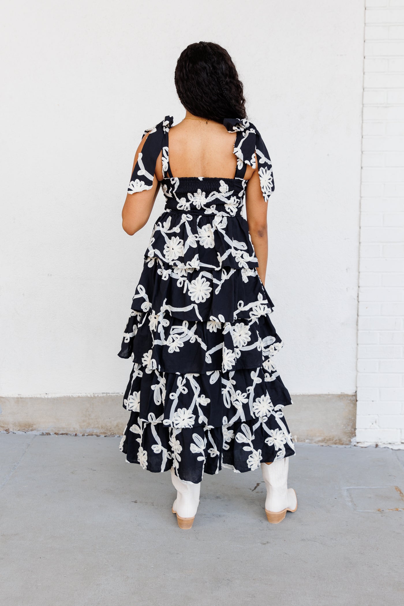 SOFIE THE LABEL Charming Floral Embroidered Tiered Midi Dress