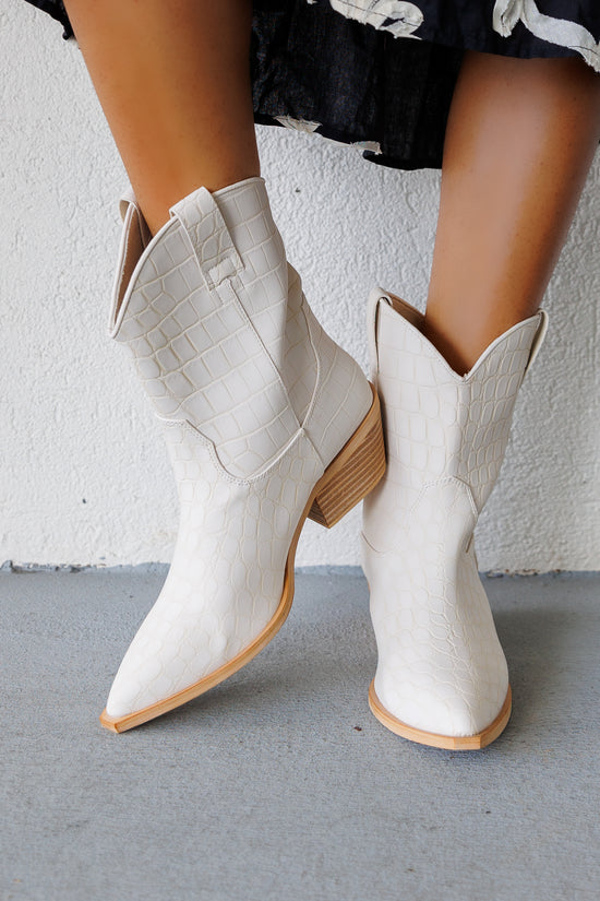 SHU SHOP Cowgirl Booties in Soft Faux Snakeskin Leather