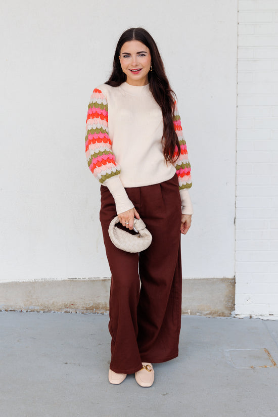 THML CREAM SWEATER WITH BISHOP COLORFUL SLEEVES